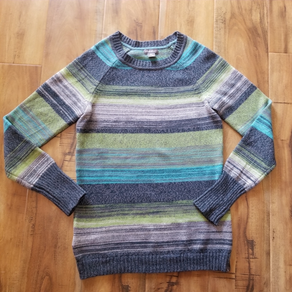 Eddie Bauer Green Blue Striped Pullover Sweater- XS